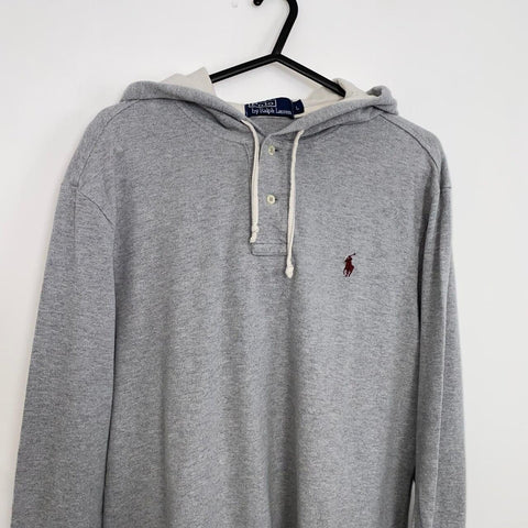 Vintage Polo Ralph Lauren Rugby Hoodie Top Mens Size L Grey Pullover Logo. - Stock Union
