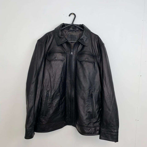 Perry Ellis Portfolio Genuine Leather Jacket Biker Mens Size XL Black Designer