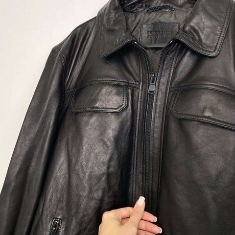 Perry Ellis Portfolio Genuine Leather Jacket Biker Mens Size XL Black Designer