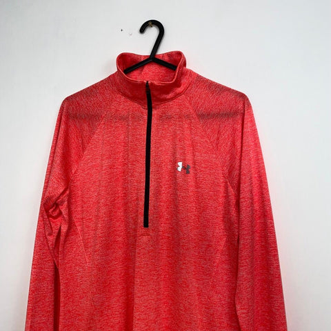 Under Armour HeatGeat Running Top Womens Size L Loose Pink 1/2 Zip Pullover.