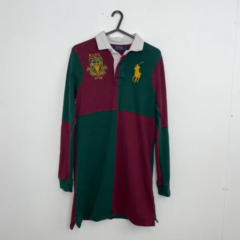 Polo Ralph Lauren Rugby Shirt Dress Colour Block Womens Size M Green Burgundy.