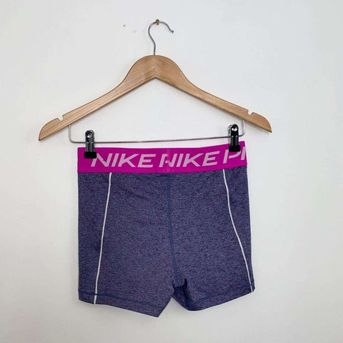 Nike Pro 3" Dri-Fit Shorts Womens Size M Pink Space Dye Logo Tape Compression.