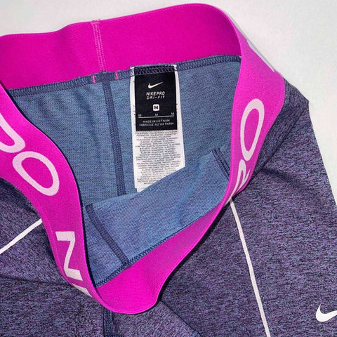 Nike Pro 3" Dri-Fit Shorts Womens Size M Pink Space Dye Logo Tape Compression.
