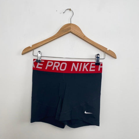 Nike Pro Dri-Fit Shorts Womens Size M Black Red Logo Tape Compression Sports.