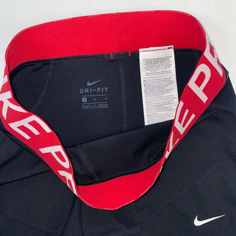 Nike Pro Dri-Fit Shorts Womens Size M Black Red Logo Tape Compression Sports.