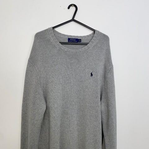 Polo Ralph Lauren Knitted Jumper Mens Size L Grey Crewneck Heavy Knit Sweater.