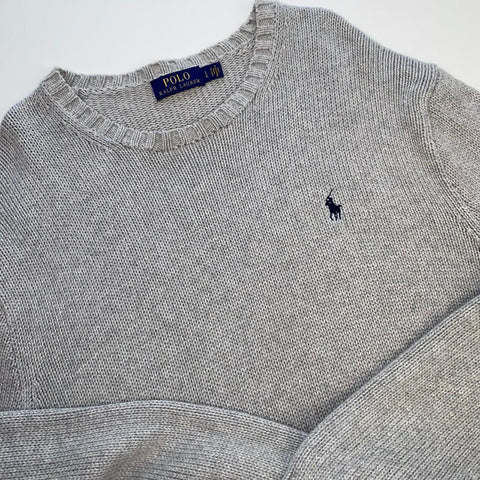 Polo Ralph Lauren Knitted Jumper Mens Size L Grey Crewneck Heavy Knit Sweater.