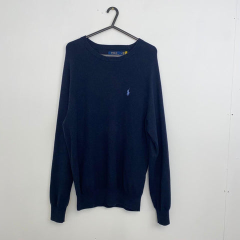 Polo Ralph Lauren Knitted Jumper Mens Size M Navy Crewneck Sweater Logo.