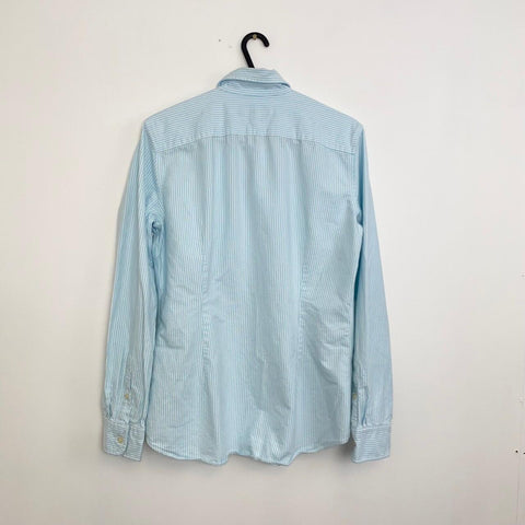 Ralph Lauren Striped Button-Up Shirt Womens Size L Blue White Holiday L/S.