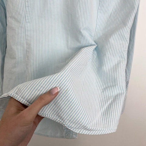 Ralph Lauren Striped Button-Up Shirt Womens Size L Blue White Holiday L/S.