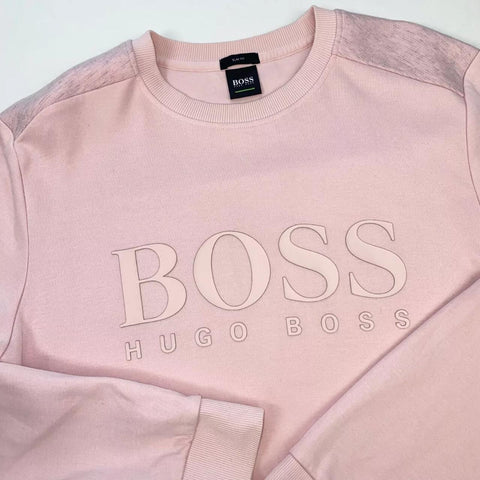 Hugo Boss Salbo Spell Out Logo Sweatshirt Mens Size L Pink Slim Fit Crewneck.