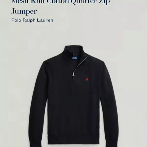 Polo Ralph Lauren Quarter-Zip Jumper Mens Size XL Black Mesh Knit 1/4 Zip Cotton [Authenticated]
