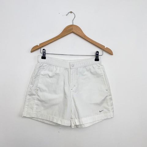 Vintage Nike Woven Shorts Womens Size S White Embroidered Swoosh Summer Retro.