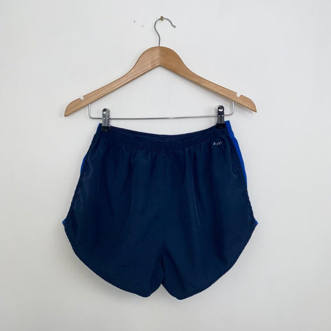 Nike Womens Dri-Fit Running Shorts Navy Size M Brief Lined Swoosh Logo.