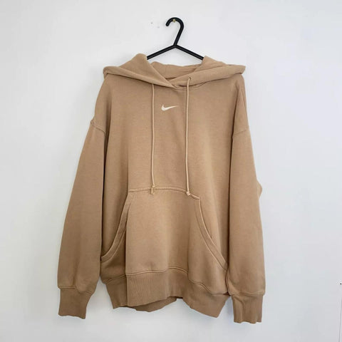 Nike Essential Center Swoosh Oversized Hoodie Womens Size M Beige Tan Pullover