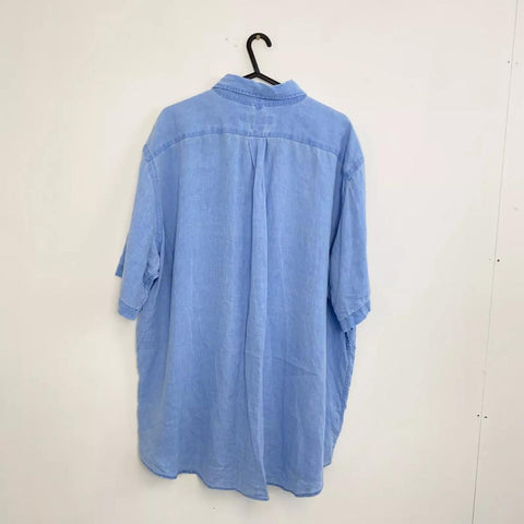 Ralph Lauren Linen Button-Up Shirt Mens Size 1XB 3XL Blue Slim Short-Sleeve.