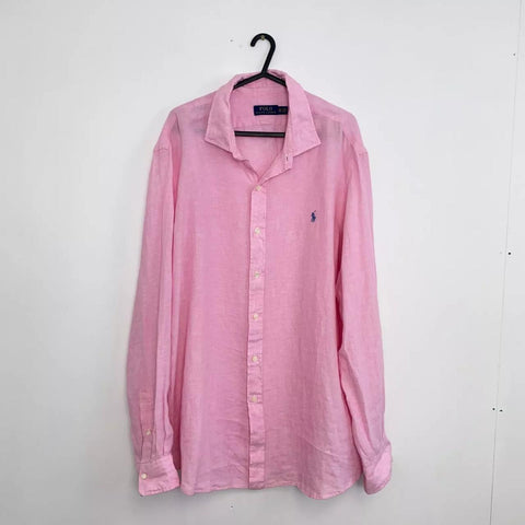 Polo Ralph Lauren Linen Button-Up Shirt Mens Size XXL Pink Summer Long-Sleeve.