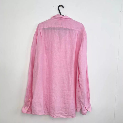 Polo Ralph Lauren Linen Button-Up Shirt Mens Size XXL Pink Summer Long-Sleeve.