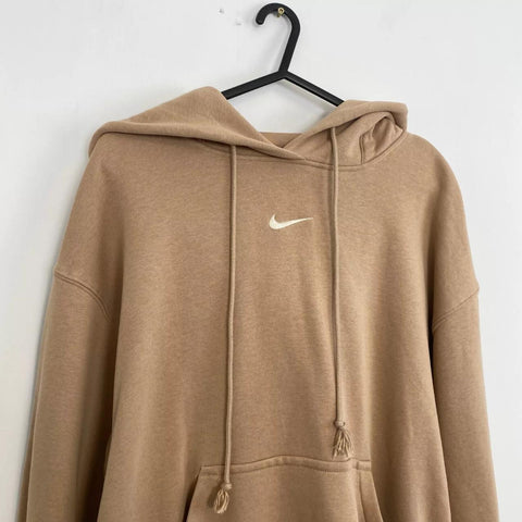 Nike Essential Center Swoosh Oversized Hoodie Womens Size M Beige Tan Pullover