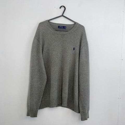 Polo Ralph Lauren Knitted Jumper Mens Size XXL / 2XL Grey Crewneck Sweater Logo.