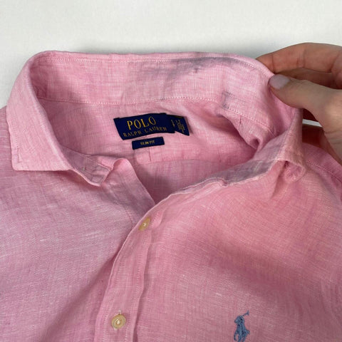 Polo Ralph Lauren Linen Shirt Long-Sleeve Mens Size S Pink Slim Fit Button-Up.