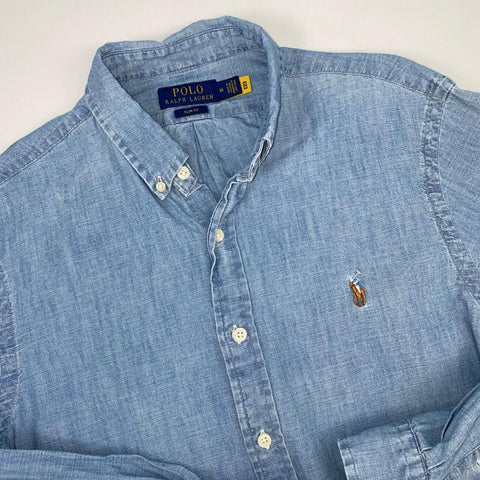 Polo Ralph Lauren Denim Look Button-Up Shirt Mens Size M Slim Fit Light Blue.