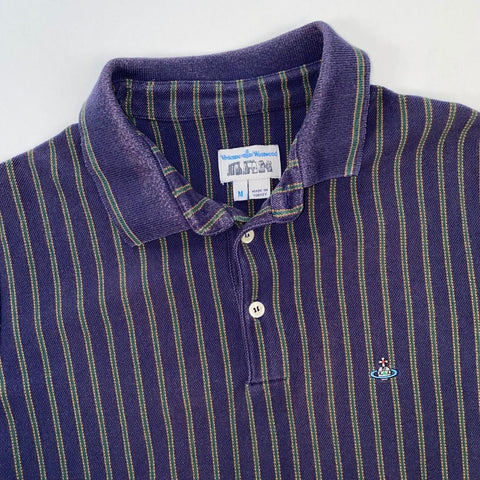 Vivienne Westwood Orb Logo Polo Shirt Mens Size M Slim Navy Striped Short-Sleeve