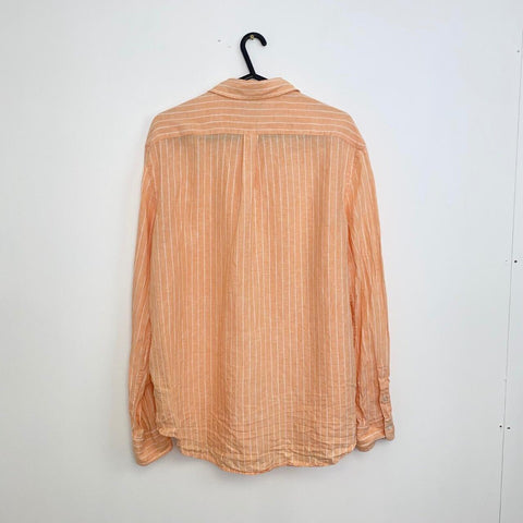 Polo Ralph Lauren 100 % Linen Striped Shirt Womens Size XL Orange Relaxed Fit.