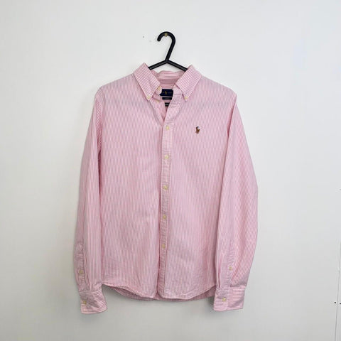 Polo Ralph Lauren Striped Button-Up Shirt Womens Size M Pink White Holiday L/S.