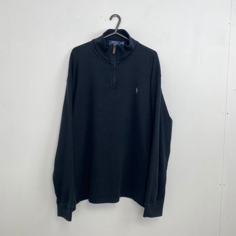 Polo Ralph Lauren Quarter-Zip Jumper Mens Size XL Black 1/4 Sweater Estate Rib.