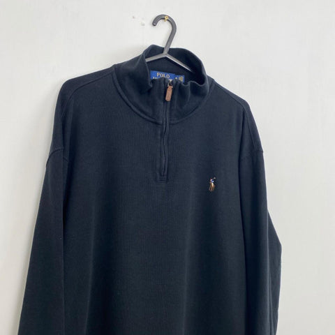 Polo Ralph Lauren Quarter-Zip Jumper Mens Size XL Black 1/4 Sweater Estate Rib.