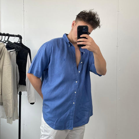 Ralph Lauren Blake Linen Button-Up Shirt Mens Size L [Fit as XL] Relaxed Blue.