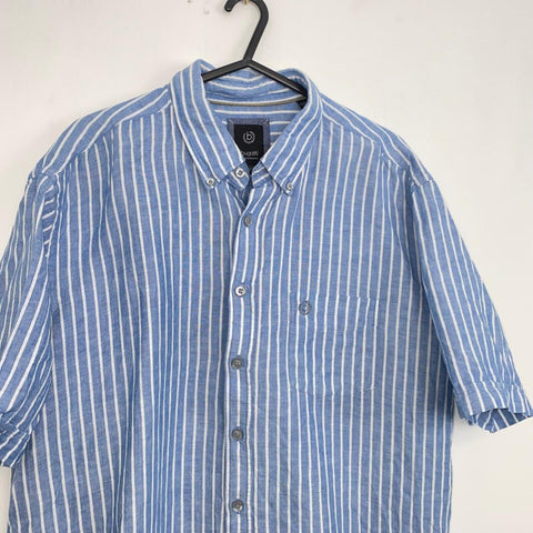 Bugatti Linen Blend Shirt Mens Size XL Blue Striped Button-Up Summer Holiday.