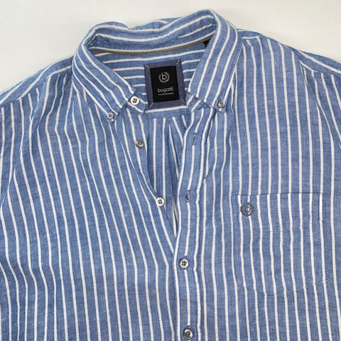 Bugatti Linen Blend Shirt Mens Size XL Blue Striped Button-Up Summer Holiday.