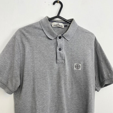 Stone Island Compass Patch Logo Polo Shirt Mens Size M Grey Short-Sleeve Top.