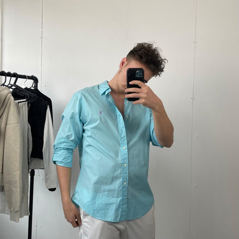 Polo Ralph Lauren Button-Up Shirt Mens Size XL Blue Turquoise Long-Sleeve Summer