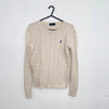 Polo Ralph Lauren Cable-Knit Jumper Womens Size M Cream Crewneck Logo Sweater