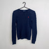 Polo Ralph Lauren Cable-Knit Jumper Womens Size S [Fit as XS] Navy Crew Logo.