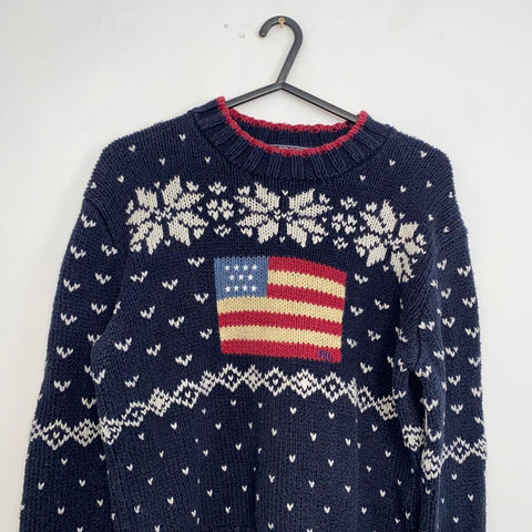 Polo Sport Ralph Lauren USA Knit Christmas Jumper Womens Size M [Fit as S] Navy. - Stock Union