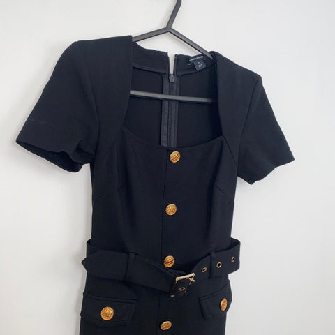 Karen Millen Ponte Belted Button Through Jersey Mini Dress Womens Size XS Black.