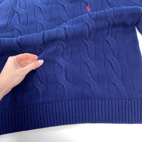 Polo Ralph Lauren Rare Cable-Knit Sweater Womens Size S Navy Jumper Logo Preppy.
