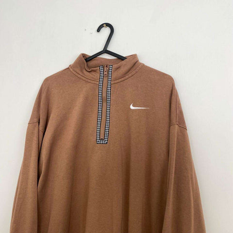 Nike Icon Clash Oversized 1/4 Zip Sweatshirt Womens Size S Brown Back Swoosh.