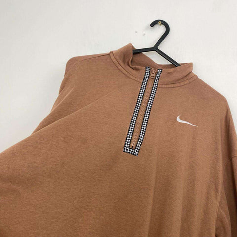 Nike Icon Clash Oversized 1/4 Zip Sweatshirt Womens Size S Brown Back Swoosh.