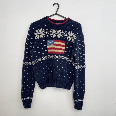 Polo Sport Ralph Lauren USA Knit Christmas Jumper Womens Size M [Fit as S] Navy. - Stock Union