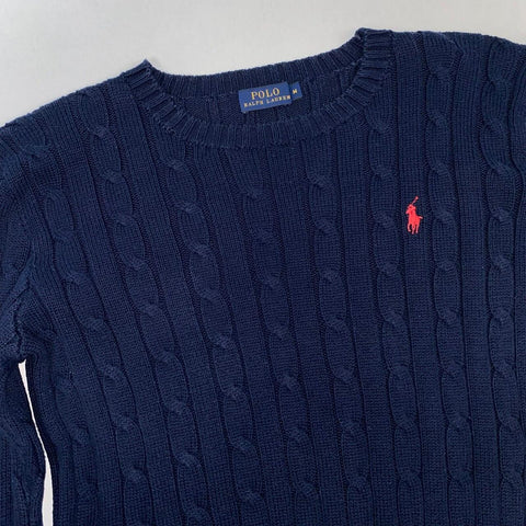 Polo Ralph Lauren Cable-Knit Jumper Womens Size M Slim Navy Crewneck Sweater.