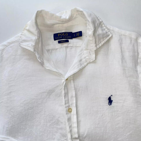 Polo Ralph Lauren Linen Button-Up Shirt Mens Size S White Summer Long-Sleeve.