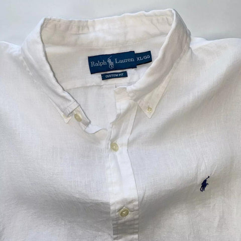 Ralph Lauren 100 % Linen Button-Up Shirt Mens Size XL White Holiday Long-Sleeve.