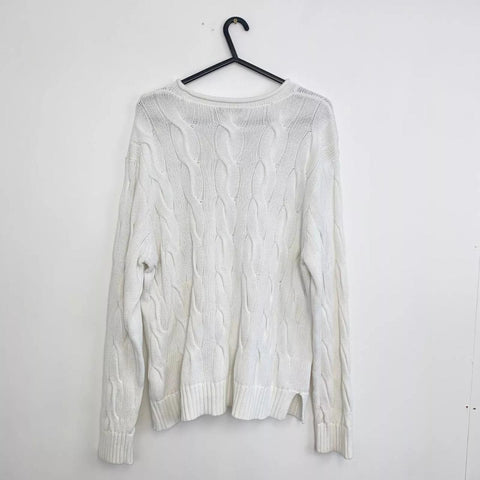 Polo Ralph Lauren Rare Cable-Knit Sweater Womens Size L White Jumper Logo Preppy