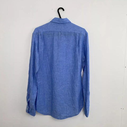 Polo Ralph Lauren Linen Button-Up Shirt Mens Size S Blue Summer Long-Sleeve.