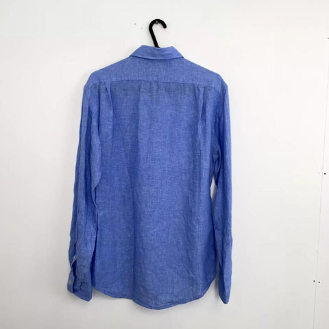 Polo Ralph Lauren Linen Button-Up Shirt Mens Size L Blue Summer Long-Sleeve.